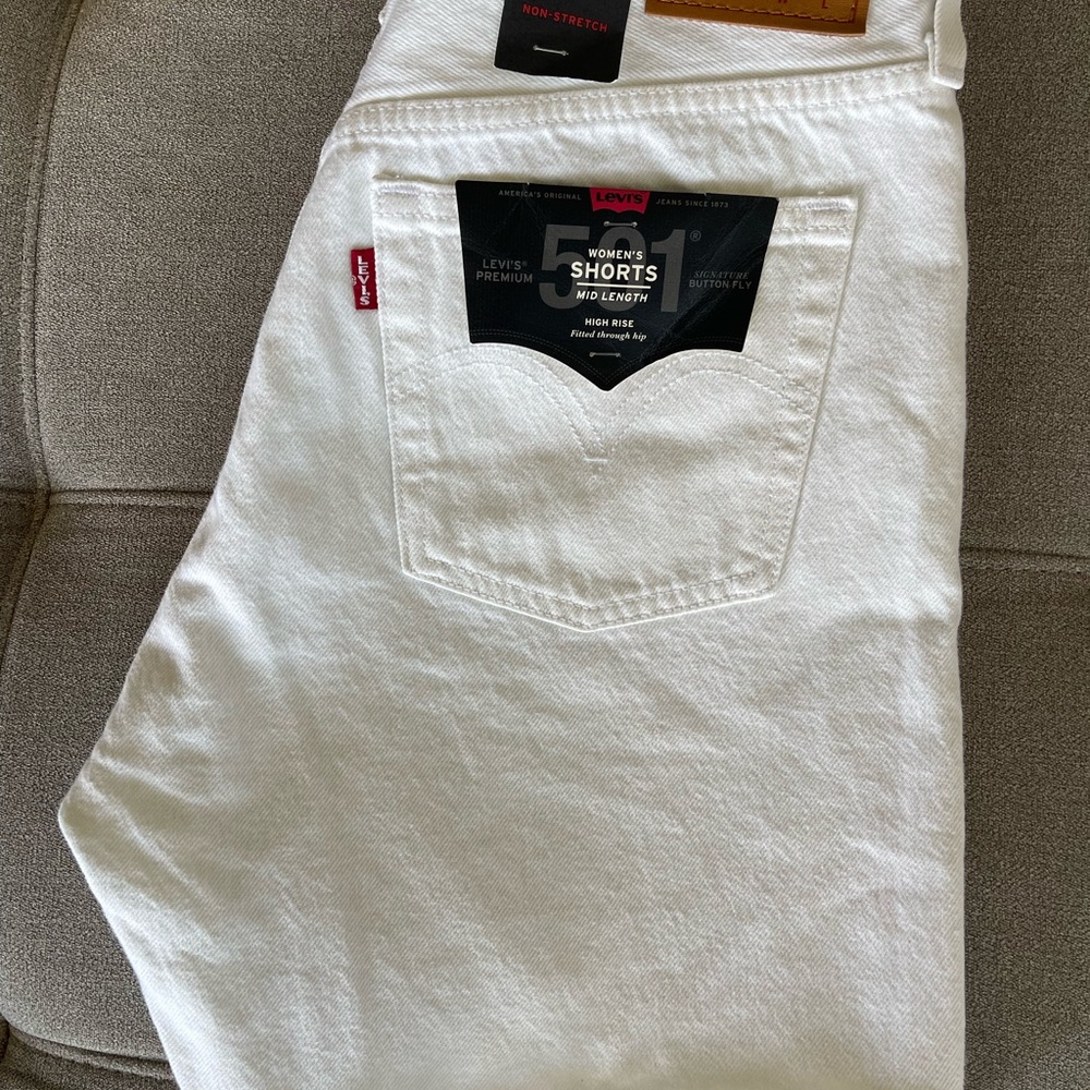 White 501 shorts NWT mid length